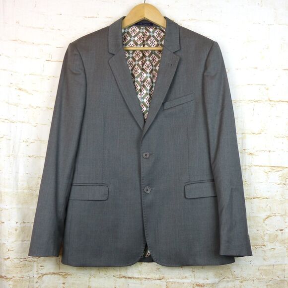 Ted Baker London Blazer Jacket Men 40R Gray Debonair Wool Two Button Suit Coat - Picture 1 of 13